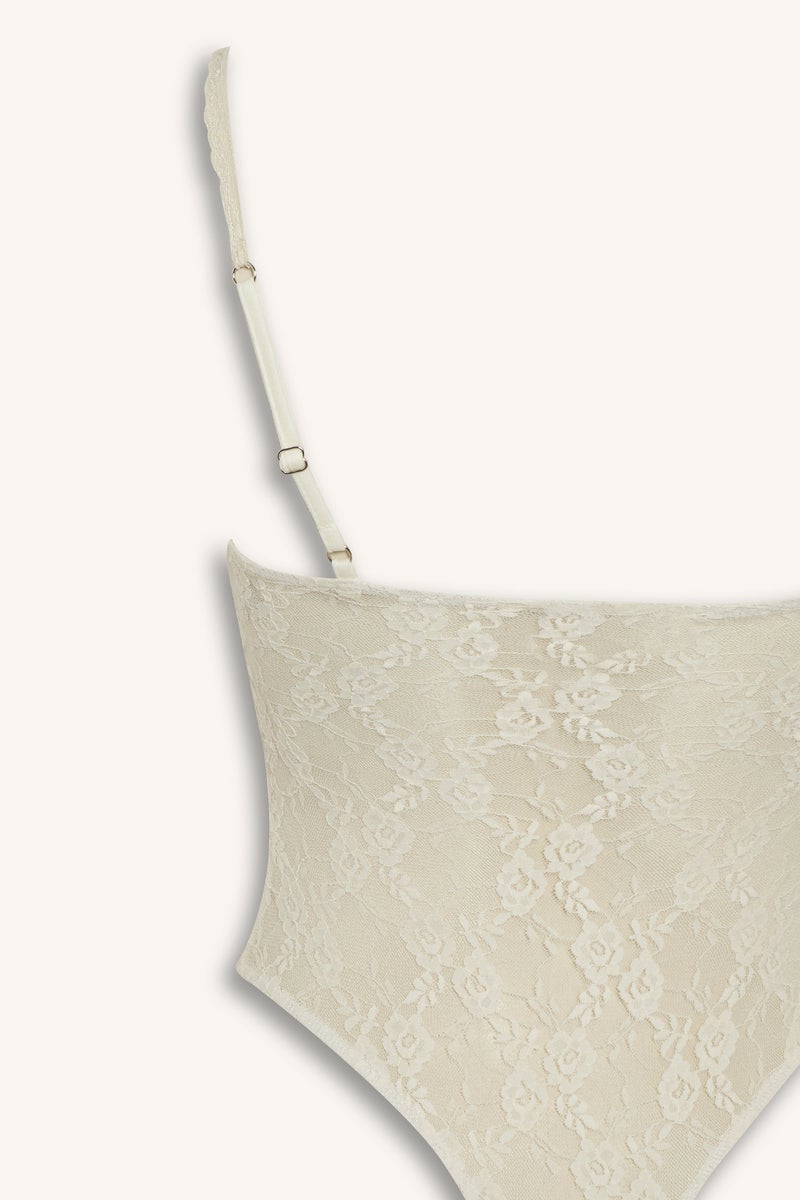 DeFacto Beige Woman Lace Thin Strappy Bodysuit Casual - Image 5